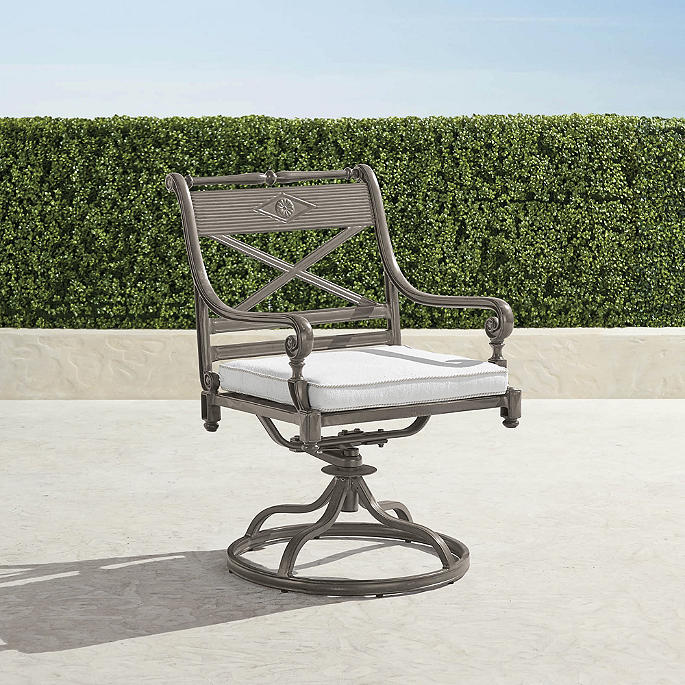 Carlisle Swivel Dining Arm Chair in Slate Aluminum, Set of Two