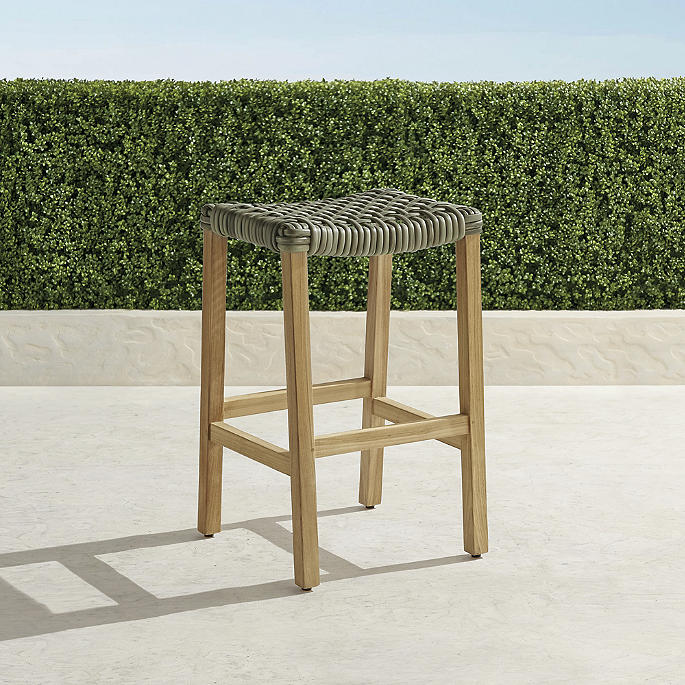 Isola Backless Barstool in Natural Teak & Driftwood Wicker