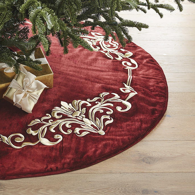Ornate Scroll Embroidered Tree Skirt