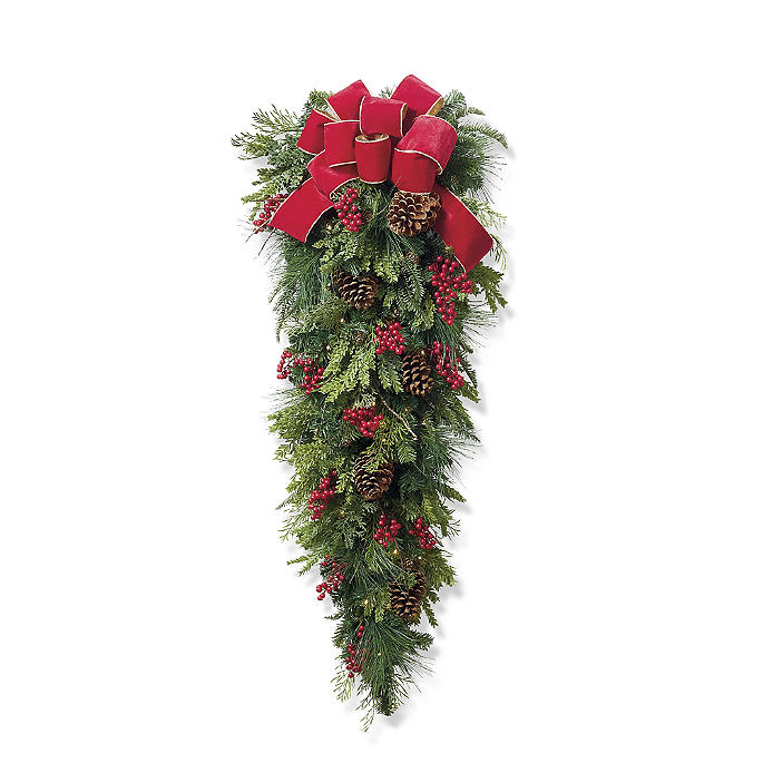 Christmas Cheer Cordless Teardrop Swag with Bow