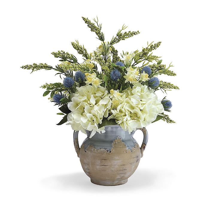 Wild Heather and Hydrangea in Ceramic Vase