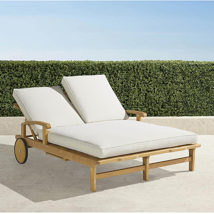 Cassara Double Chaise Lounge with Cushions in Natural Teak