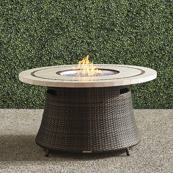 Pasadena Stone Top Fire Table in Bronze Wicker