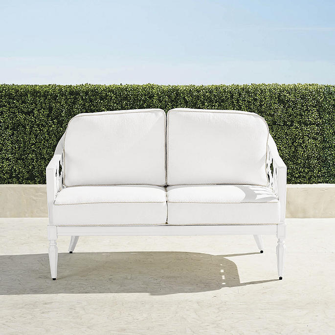 Avery Loveseat with Cushions in White Aluminum