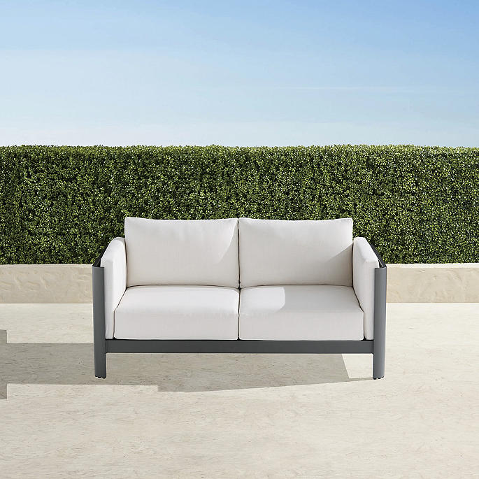 Azores Loveseat with Cushions in Matte Black Aluminum