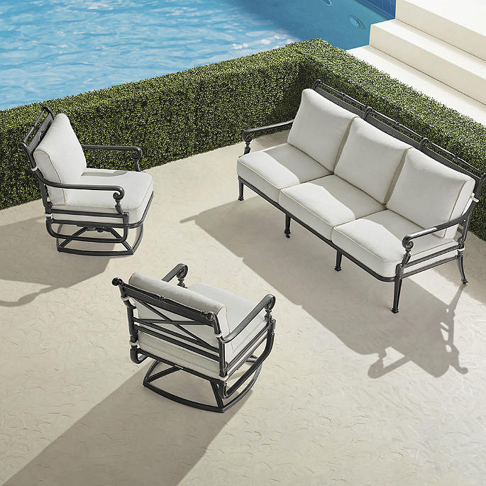 Carlisle 3-pc. Sofa Set with Two Swivel Lounge Chairs in Slate Aluminum