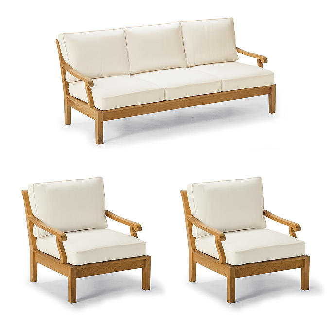 Cassara 3-pc. Sofa Set with Two Lounge Chairs in Natural Teak