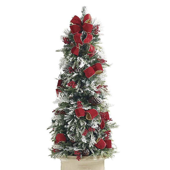 Christmas Cheer Flocked 5 ft Potted Tree