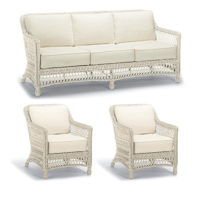 Hampton 3-pc. Sofa Set with Two Lounge Chairs in Ivory Wicker