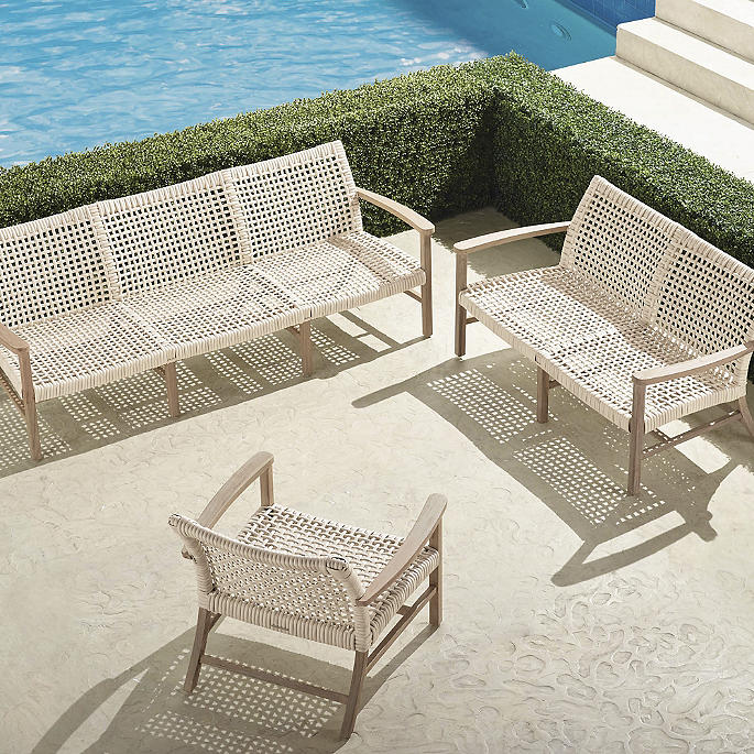Isola 3-pc. Sofa Set in Weathered Teak & Washed White Wicker