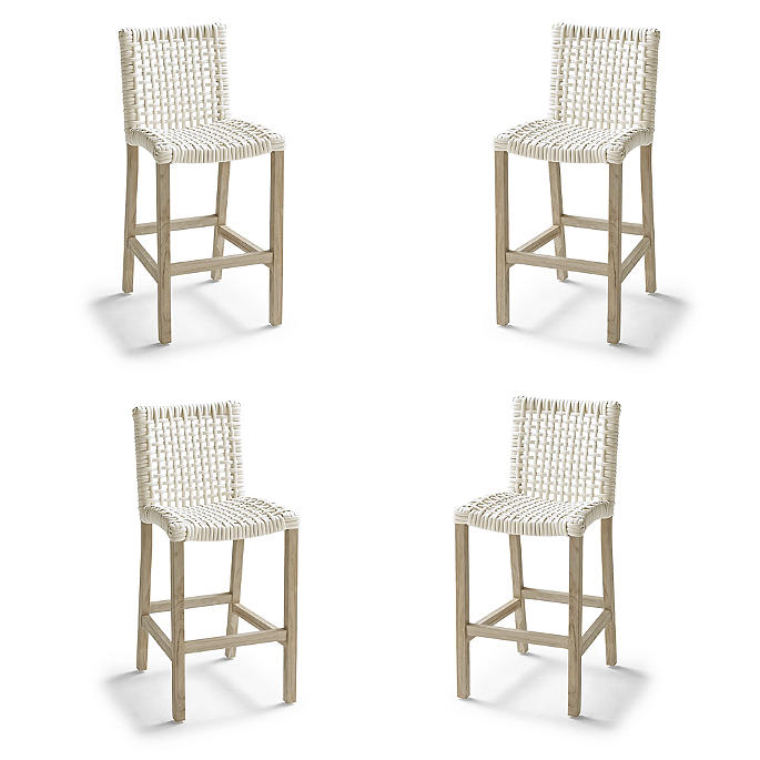 Isola 4-pc. Bar Stool in Weathered Teak & Washed White Wicker