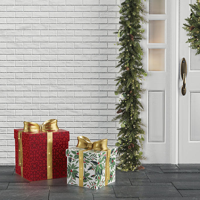 LED Mistletoe & Holly Gift Boxes