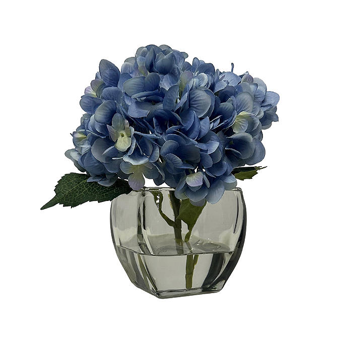 Light Blue Hydrangea in Glass Cube