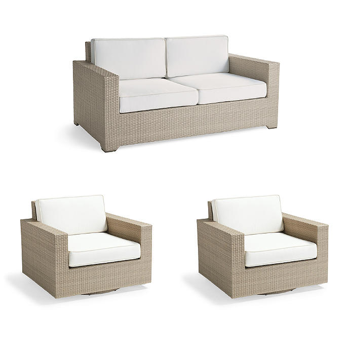 Palermo 3-pc. Loveseat Set with Two Swivel Lounge Chairs in Dove Wicker