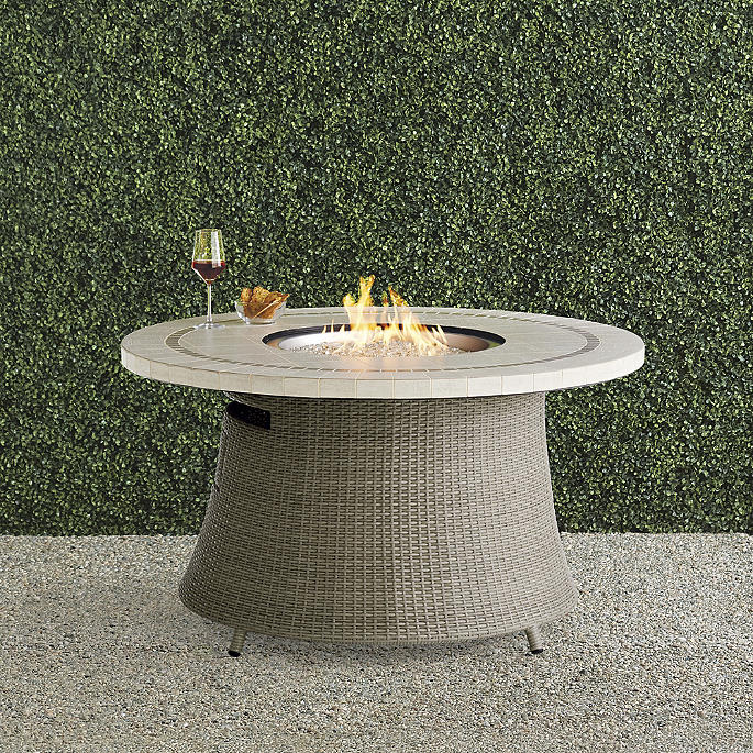 Pasadena Stone Top Fire Table in Dove Wicker