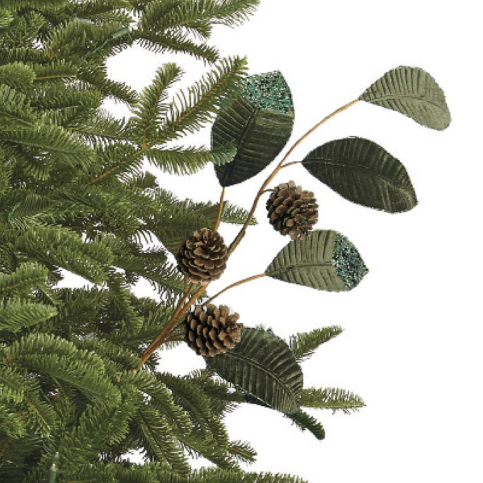 Glitter Velvet Magnolia Leaf and Pinecone Stems, Set of Six