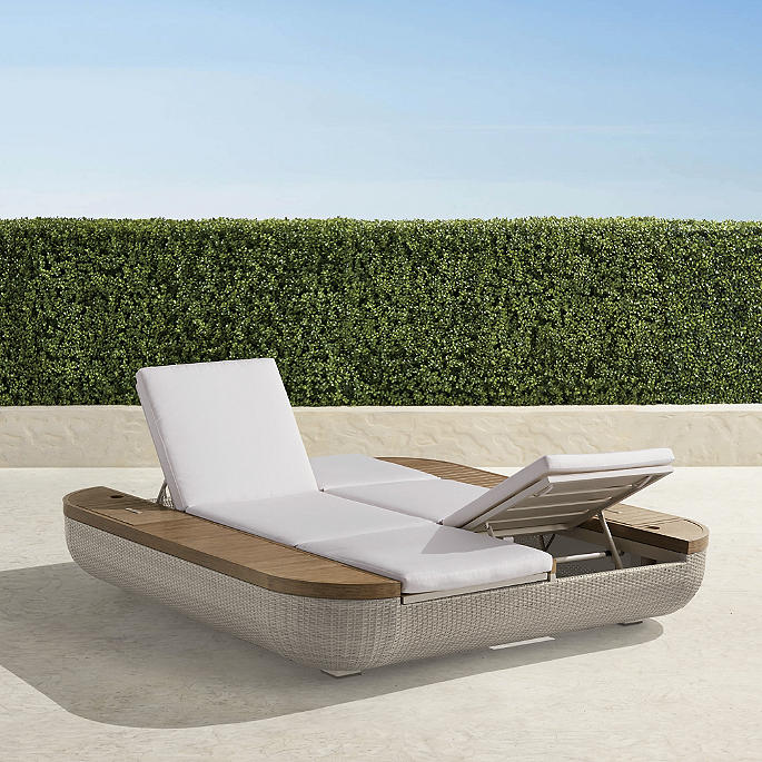 Hanalei Double Chaise Lounge with Cushions in Dove Wicker