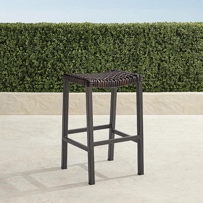 Isola Backless Bar Stool in Black Aluminum & Black Walnut Wicker