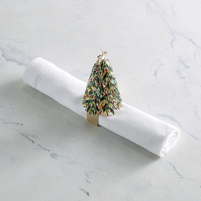 Merry & Bright Tree Napkin Rings, Set of Four