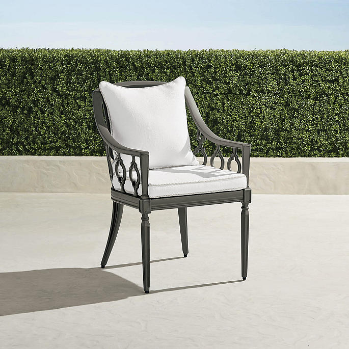 Avery Dining Arm Chair with Cushions in Slate Aluminum