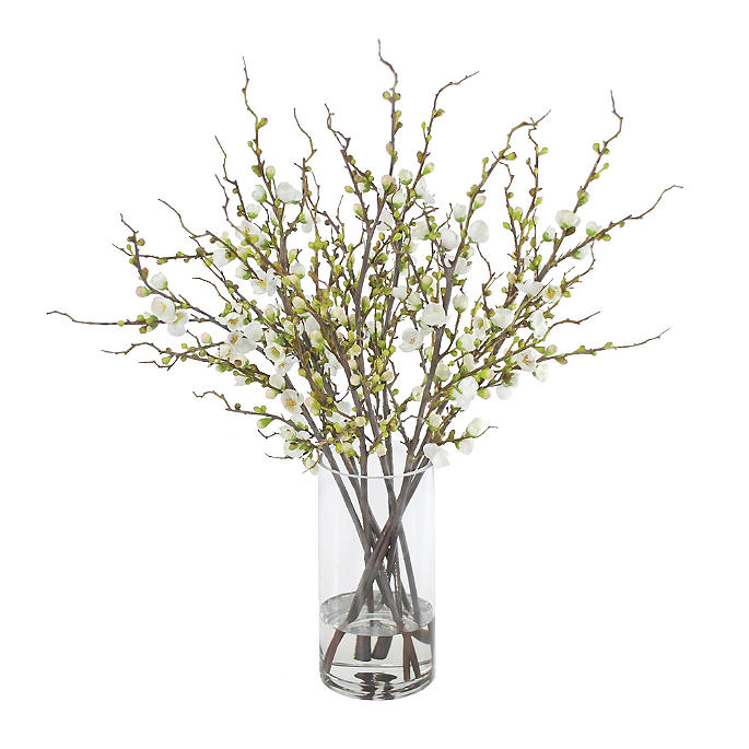 Peach Blossom in Glass Vase