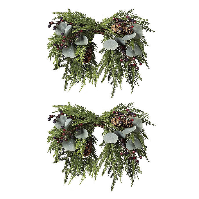 Peony And Pine Cone Sconce Swags, Set Of Two