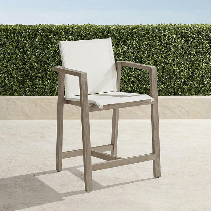 Frontgate Resort Collection&trade; Newport Counter Stool in Weathered Teak & White Sling