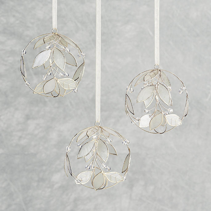 Capiz Organic Leaf Ornaments, Set of Three